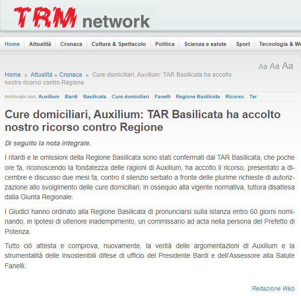 TRM, TAR Basilicata dà ragione ad Auxilium