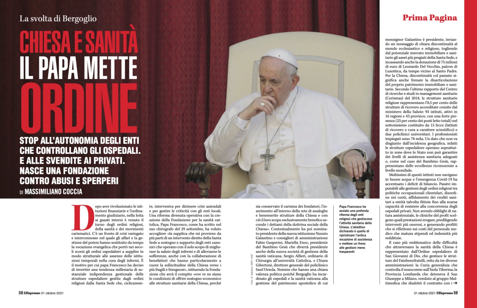 L'Espresso: il Papa mette ordine