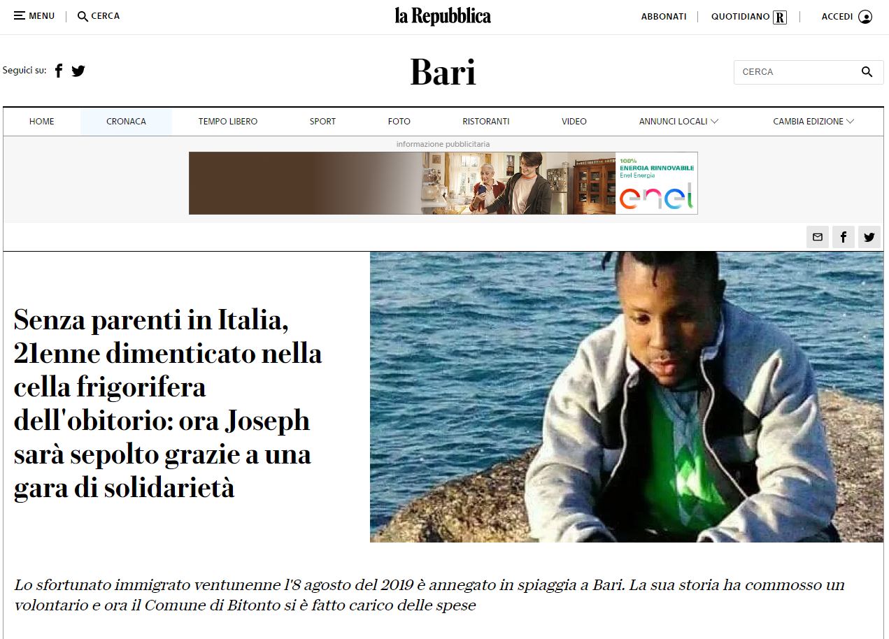 Un gesto di solidarietà per Joseph