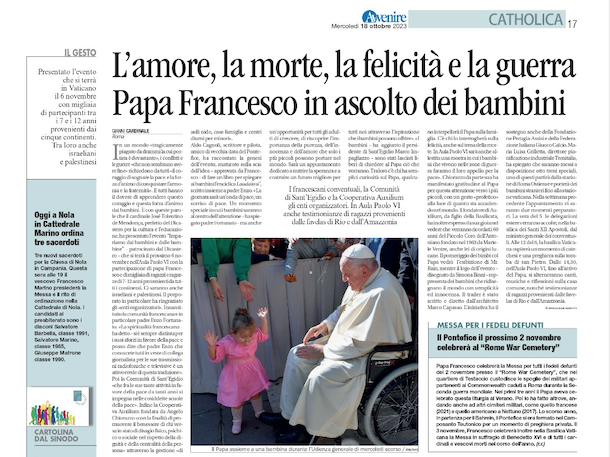 Avvenire: Papa Francesco in ascolto dei bambini