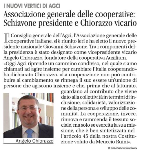 Avvenire, Angelo Chiorazzo eletto vicario in AGCI