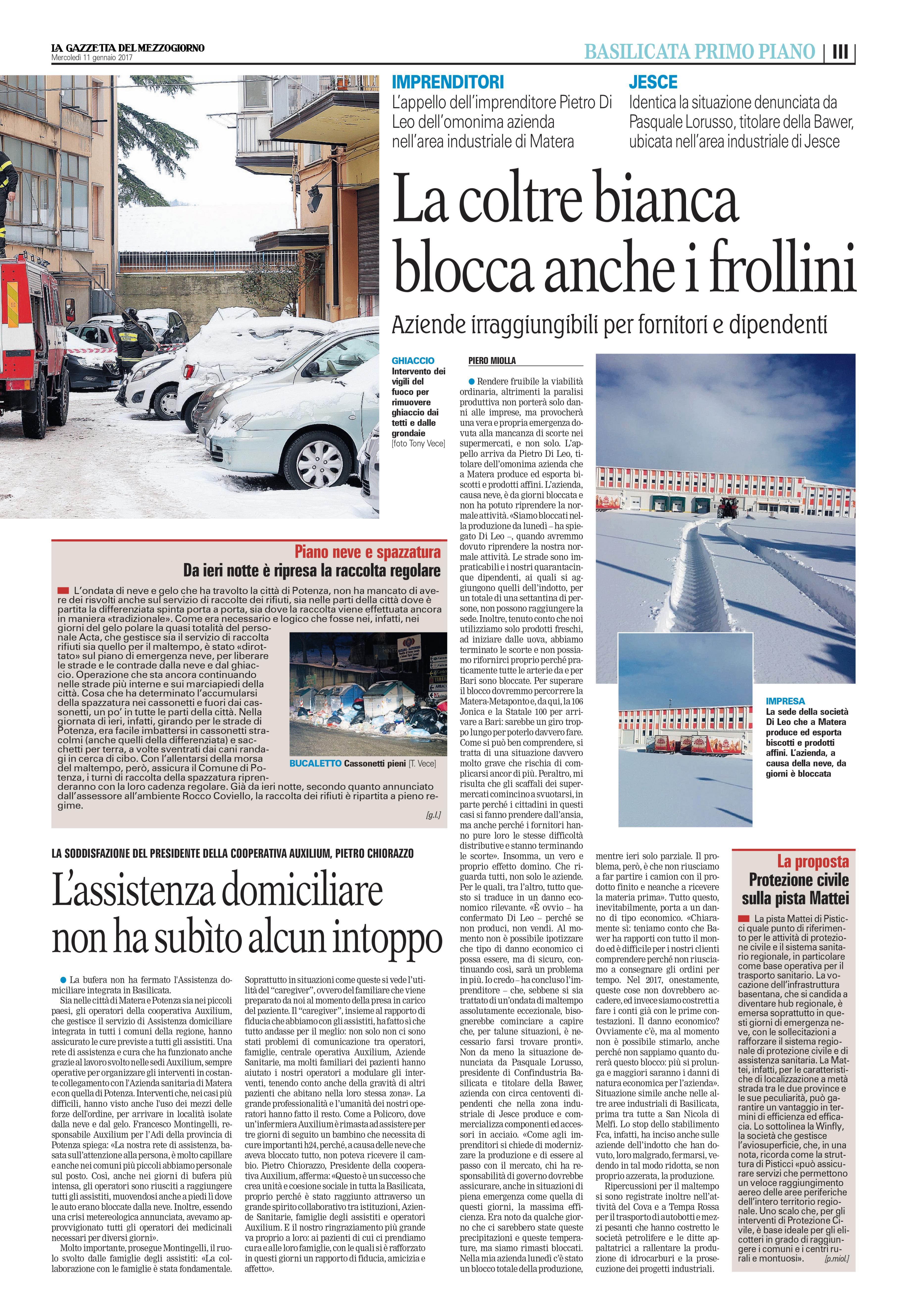 La neve non ha fermato l'Assistenza domiciliare integrata in Basilicata