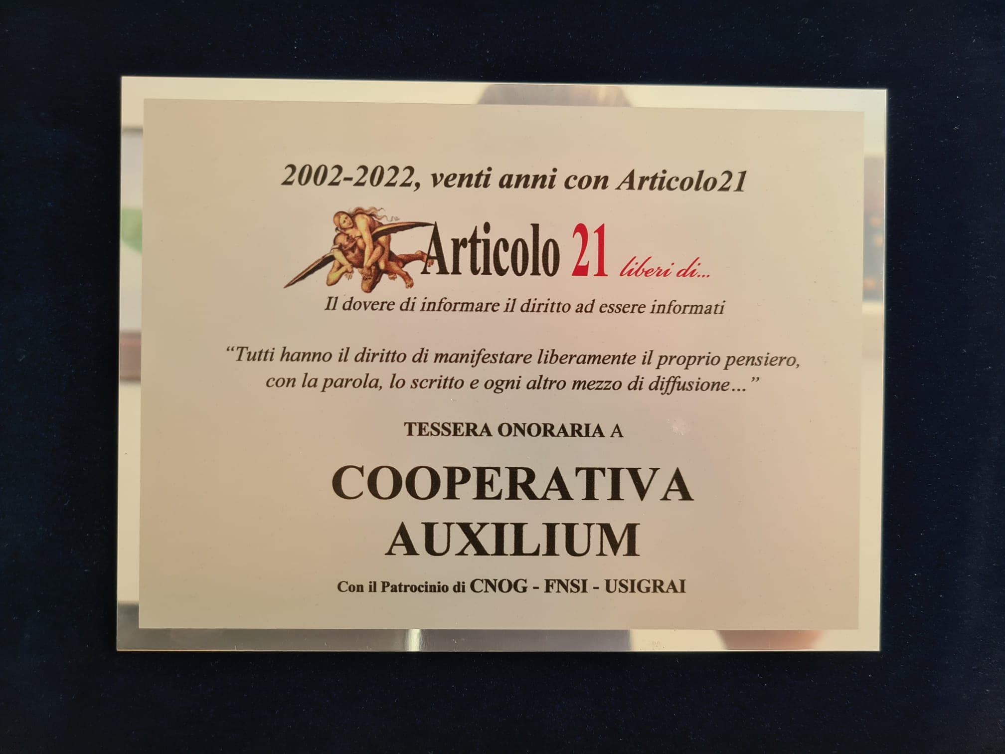 Auxilium socio onorario di Articolo21