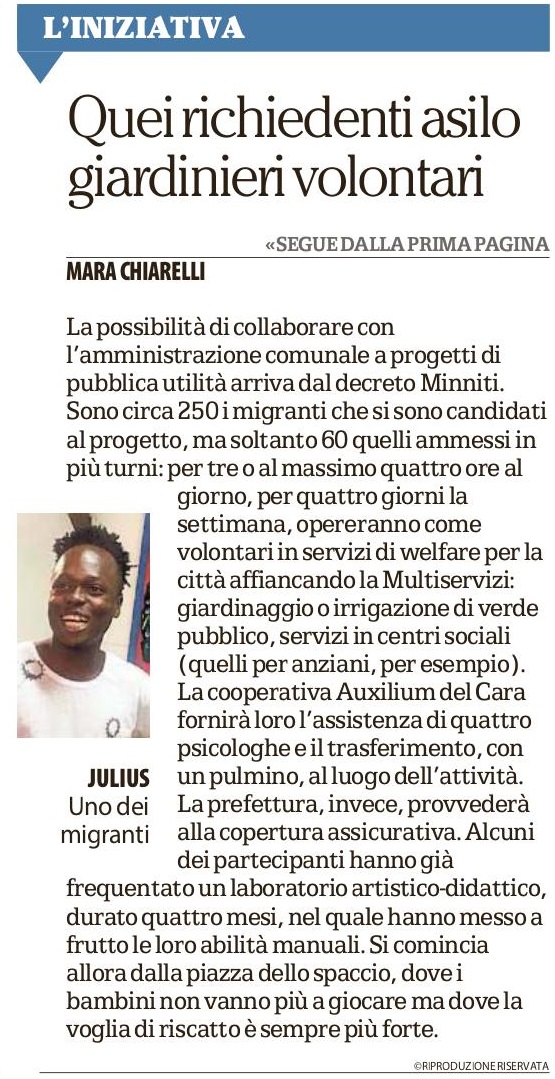 La Repubblica - Quei richiedenti asilo giardinieri volontari