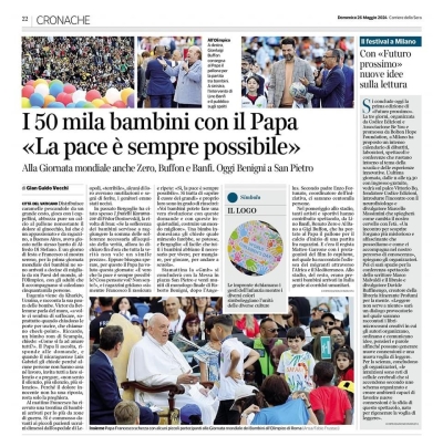 Corriere della Sera. I 50 mila bambini con il Papa: "La Pace è sempre possibile"
