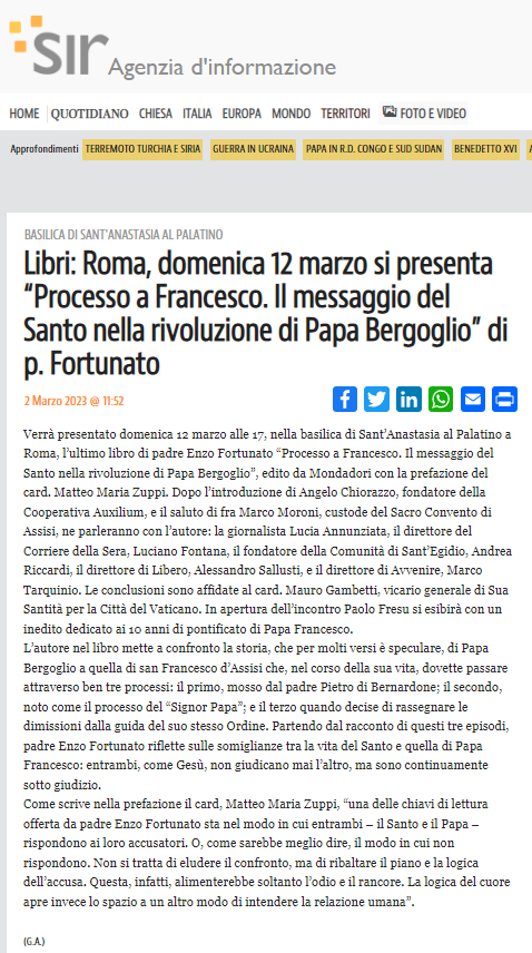 Sir, la presentazione del nuovo libro di Padre Enzo Fortunato a Roma