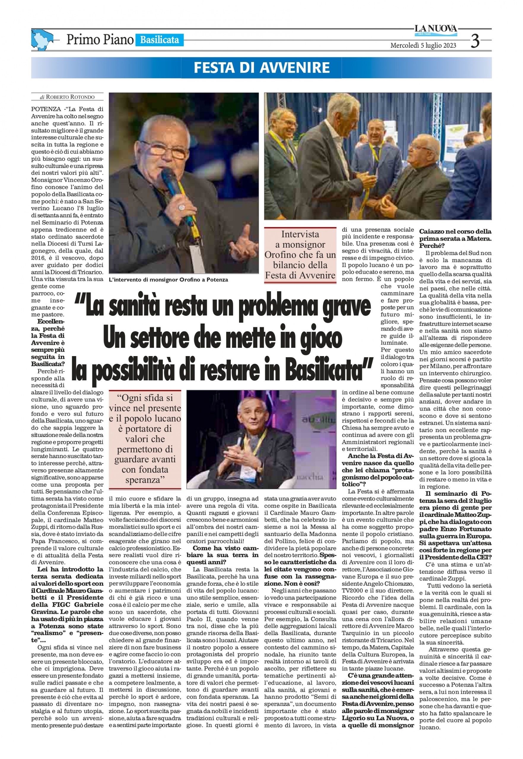 La Nuova del Sud, intervista a monsignor Orofino sulla Festa di Avvenire